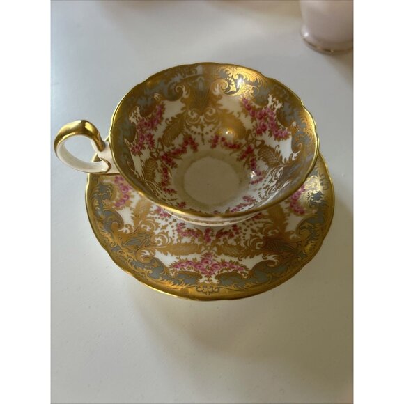 John aynsley Tea Cup And Saucer 7989 Vtg Pink Gold Gray Petite - Picture 1 of 13